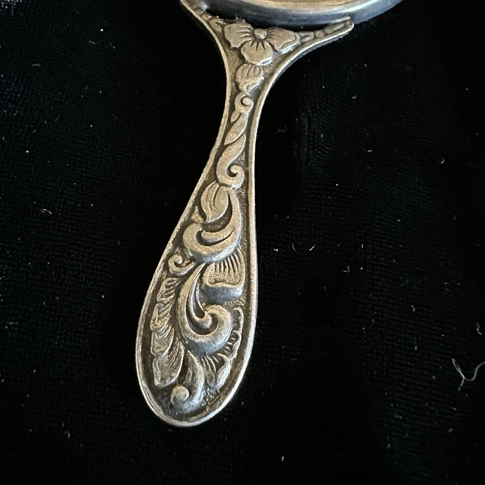 Vintage Small Repousse Silverplate Hand Mirror Hans Jensen Denmark Art Nouveau